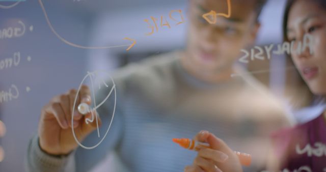 Collaborating on Transparent Whiteboard with Diverse Young Team Members - Download Free Stock Images Pikwizard.com