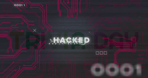 Glitch Digital Circuit Background with Hacked Text