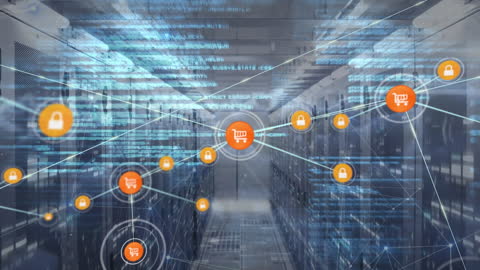Global Network Icons Over Data Servers Representing Connectivity