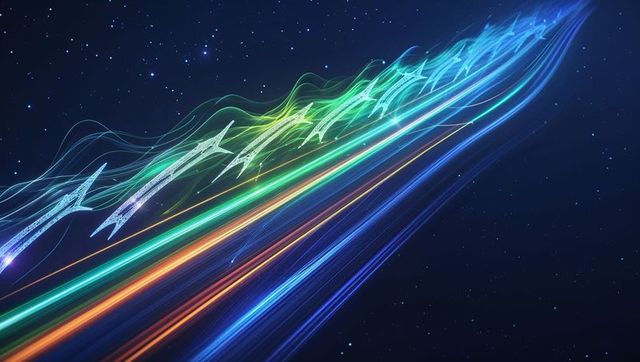 Neon light racing through cosmic star field