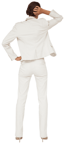 Back view of hispanic businesswoman standing isolated on transparent background