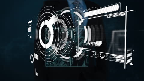 Futuristic Interface Hologram with Businessman