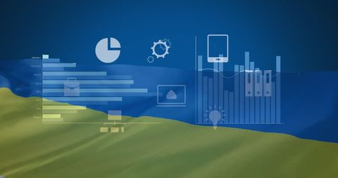 Financial Data Processing Over Ukraine Flag