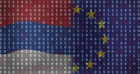 Digital Binary Overlay with Serbian and EU Flags - Download Free Stock Images Pikwizard.com