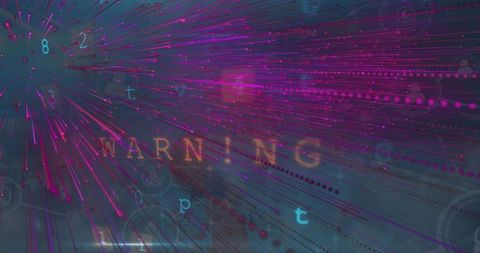 Abstract Cybersecurity Visual with Radiating Data Streaks and Warning Text