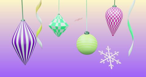 Colorful Christmas Ornaments with Snowflake and Ribbons