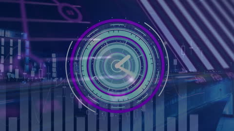 Digital Interface with Clock Animation in Warehouse Setting