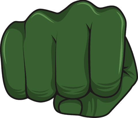 Green cartoon fist illustration with 3d look on transparent background