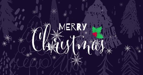 Festive Merry Christmas Card with Falling Snow and Holly