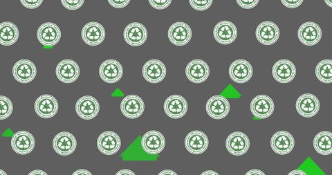 Recycling and green energy icons on grey patterned background