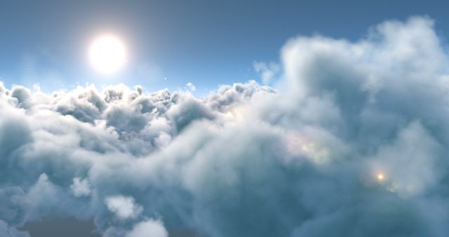 A serene sky filled with fluffy clouds basked in sunlight, with copy space - Download Free Stock Photos Pikwizard.com