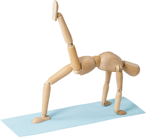 Transparent 3D Wooden Figurine Practicing Yoga on Mat
