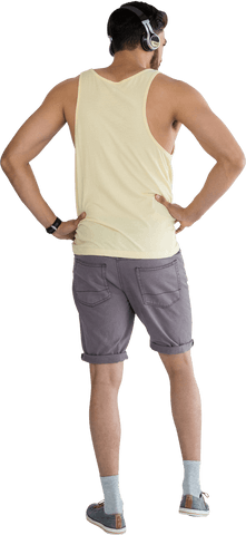 Transparent Man with Headphones Wearing Casual Summer Outfit