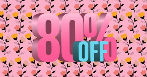 80 percent off discount over floral pink background