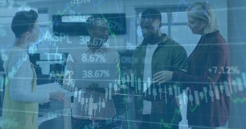 Analysts Reviewing Financial Data on Tablet in Office Environment