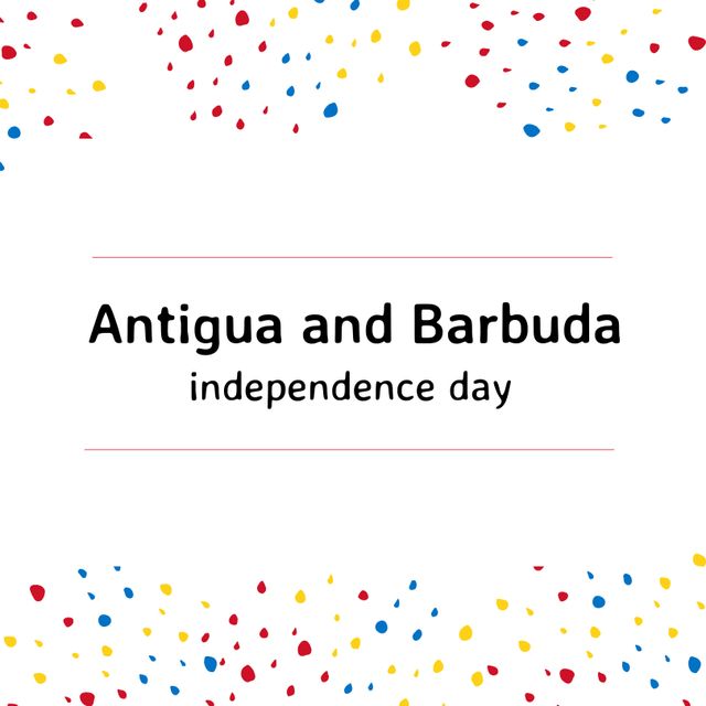 Illustration of antigua and barbuda independence day text with colorful spots on white background. Copy space, vector, patriotism, celebration, freedom and identity concept.