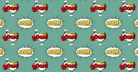 Retro Comic Boom Speech Bubbles on Vintage Green Background