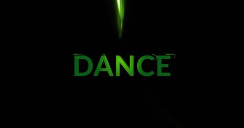 Glowing dance text with neon light trails on black