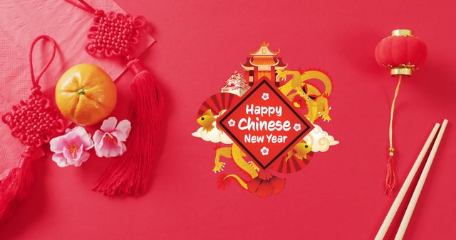 Chinese New Year Greeting with Traditional Red Decorations - Download Free Stock Images Pikwizard.com