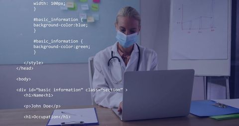 Caucasian Female Doctor Analyzing Data on Laptop in Medical Office