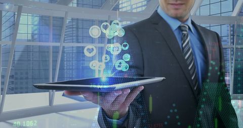 Businessman Showing Futuristic Digital Interface with Tablet - Download Free Stock Images Pikwizard.com