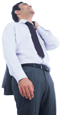 Happy Biracial Businessman Looking Up with Confidence on Transparent Background