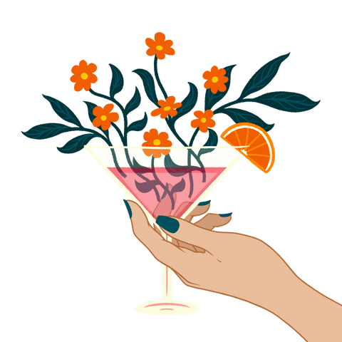 elegant hand holding cocktail with floral elements on transparent background - Download Free Stock Videos Pikwizard.com