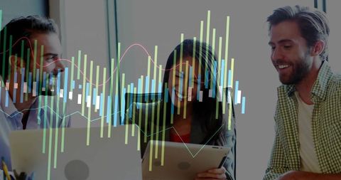 Team Collaborating with Digital Data in Modern Office