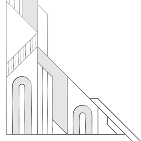 Minimalist geometric facade with transparent background