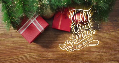 Festive Christmas Greeting with Gifts and Greenery