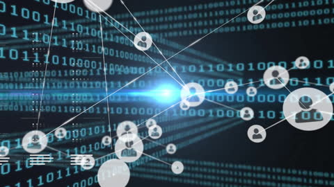 Digital Network Connections Over Binary Code Background