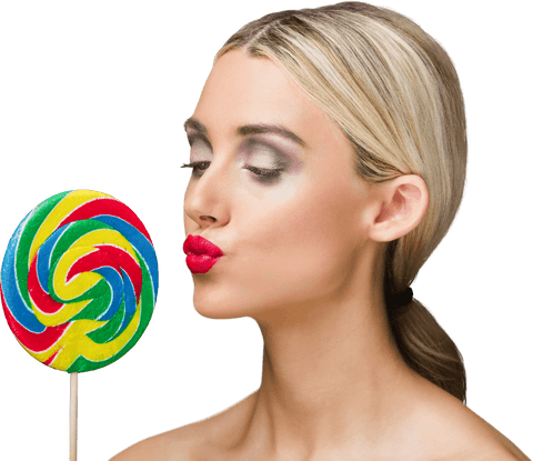 transparent young woman kissing colorful lollipop joyfully - Download Free Stock Videos Pikwizard.com