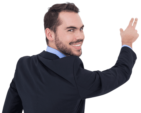 Confident Smiling Businessman Pointing on Transparent Background - Download Free Stock Videos Pikwizard.com