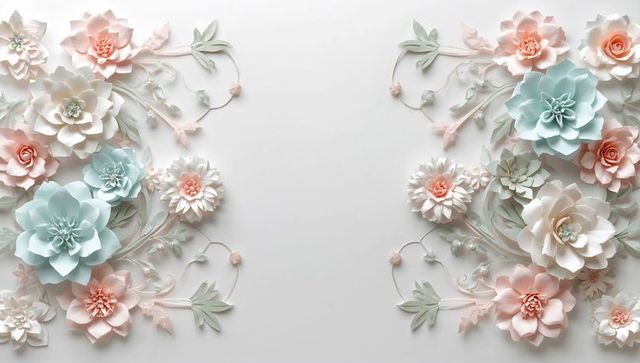 Pastel paper flower frame with succulent rosettes floral papercraft background for invitations