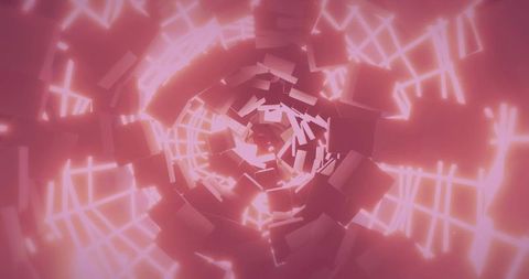 Magenta neon vortex spiraling with floating panels through glowing grid tunnel