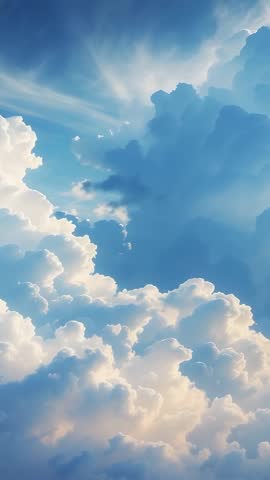 Sunlit Cumulus Clouds Drifting in Vertical Aerial Video for Calm Scenic Backgrounds