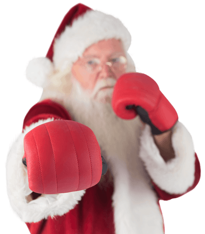 Santa Claus Wearing Boxing Gloves Isolated on Transparent Background