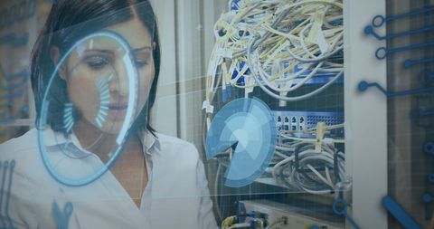 Digital Globe Overlay with Female Scientist in Technology Lab - Download Free Stock Images Pikwizard.com
