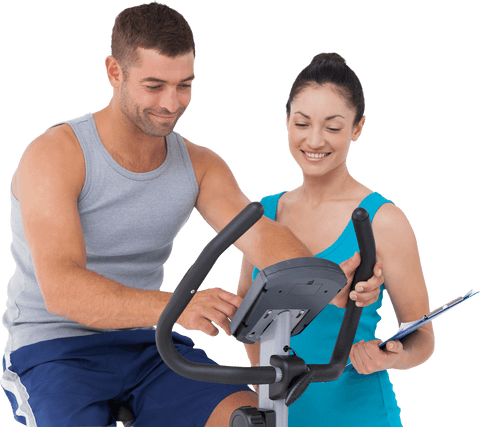 transparent personal trainer coaching client on exercise bike - Download Free Stock Videos Pikwizard.com