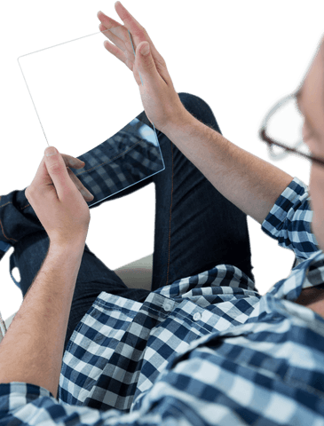 man holding transparent digital tablet with futuristic interface - Download Free Stock Videos Pikwizard.com