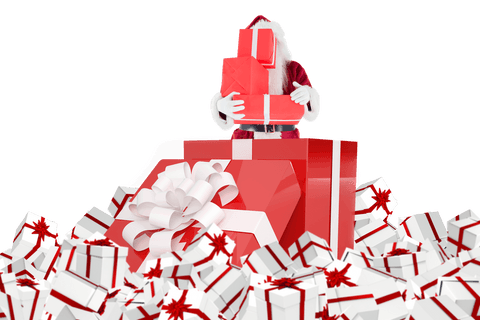 Transparent Santa Delivering Pile of Christmas Gifts