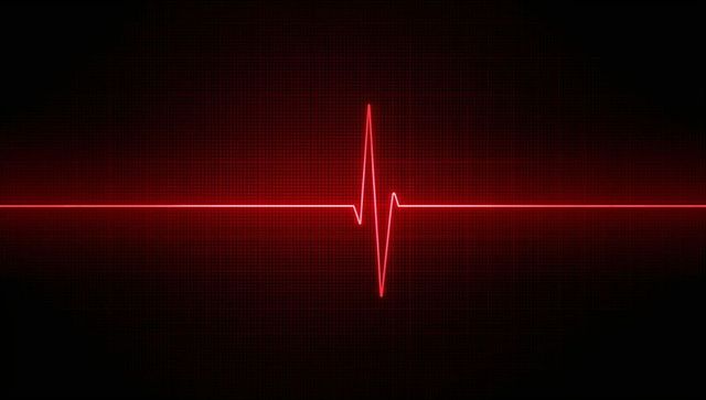 Neon Red ECG Heartbeat Line on Dark Monitor Grid with Glowing Pulse and Digital Vignette