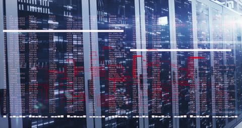 Digital Data Streaming Through Server Room with Light Trails