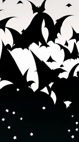Vertical Loop of Rising Bat Silhouettes and Confetti on Pale Background for Halloween