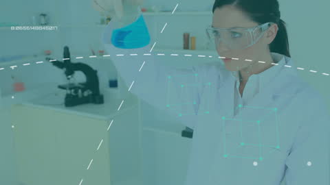 Scientist Working in Laboratory with Data Visualization Overlay