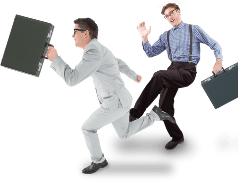 Happy Businessmen Running with Suitcases on Transparent Background