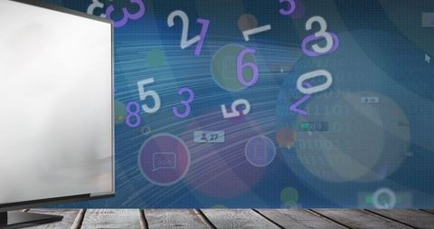 Digital Interface Displaying Floating Numerals and Icons