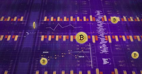 Bitcoin cryptocurrency chart on purple data background