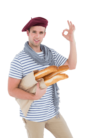 cheerful french man holding fresh baguettes on clean background - Download Free Stock Videos Pikwizard.com