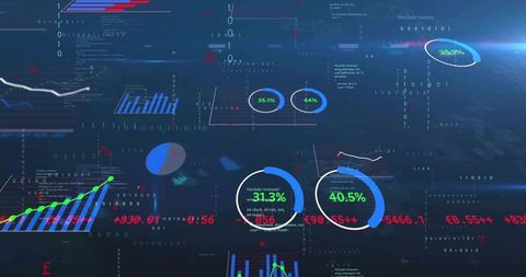 Displaying Futuristic Data Dashboard with Neon HUD Analytics and Circular Progress Rings